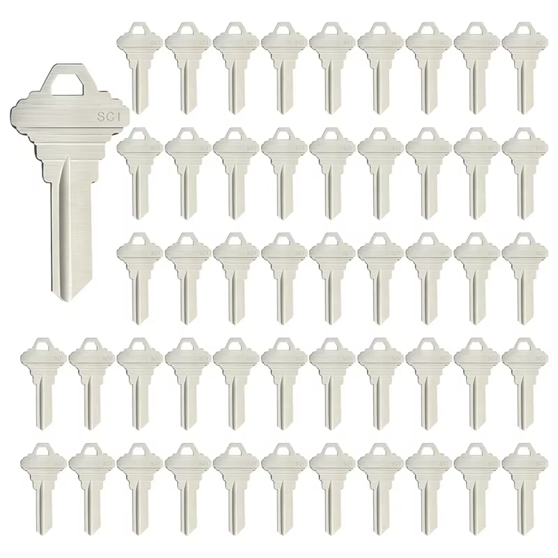 CEA Blank Keys SC1 – paquet de 50 clés vierges en laiton pour maison et bureau, couleur argent