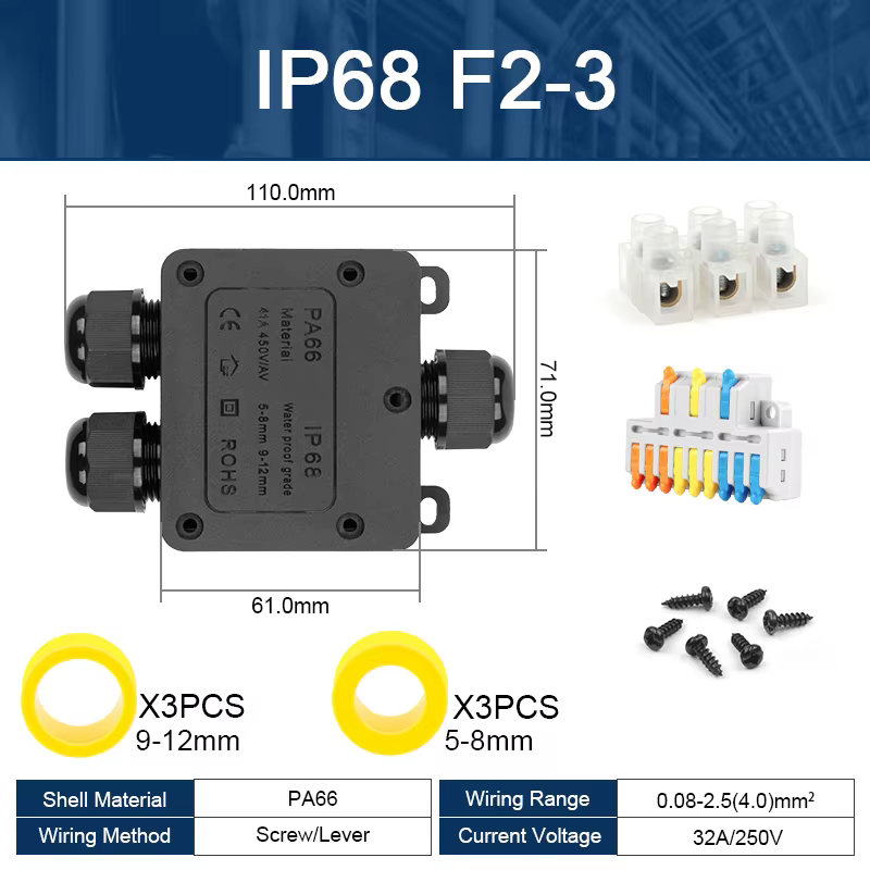 Mini boîtier de jonction extérieur universel IP68, boîte étanche en nylon ignifuge avec connecteur d