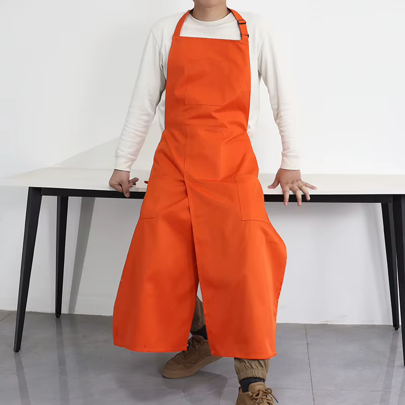 Tablier en toile avec Logo personnalisé, avec jambe fendue, col réglable, vêtements de travail suspe