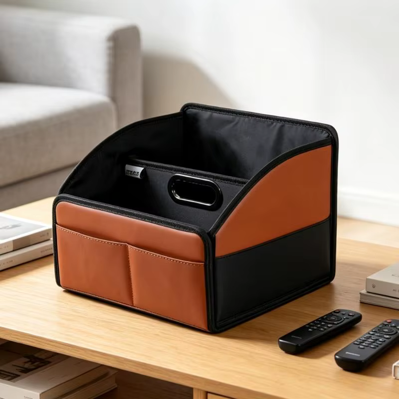 Boîte rangement pour cabine voiture avec ouverture poignée, corps pliable à plat coque en similicuir