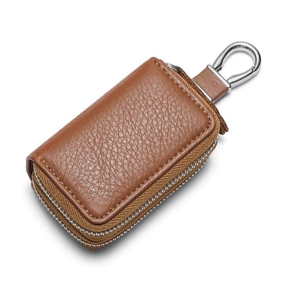 Nouvel étui à clés de voiture en cuir multifonctionnel, pochette à double compartiment, couleur unie