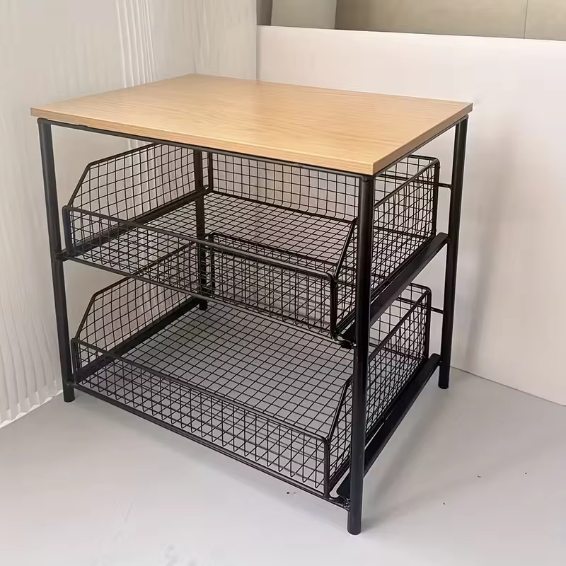 Étagère de rangement pour comptoir de cuisine, gain de place, avec tiroirs et paniers métalliques - 