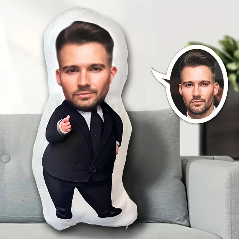 1 oreiller personnalisé pour poupée, oreiller photo créatif – Design de visage personnalisé unique, 