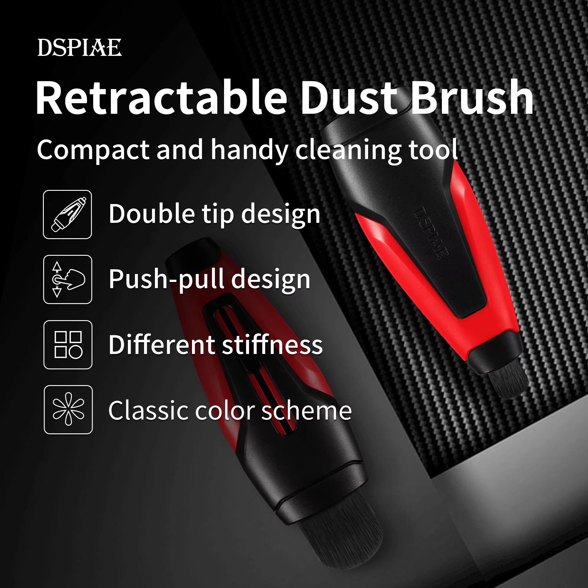 DSPIAE PT-RDB bricolage brosse à poussière rétractable Double pointes outils de nettoyage pratiques 