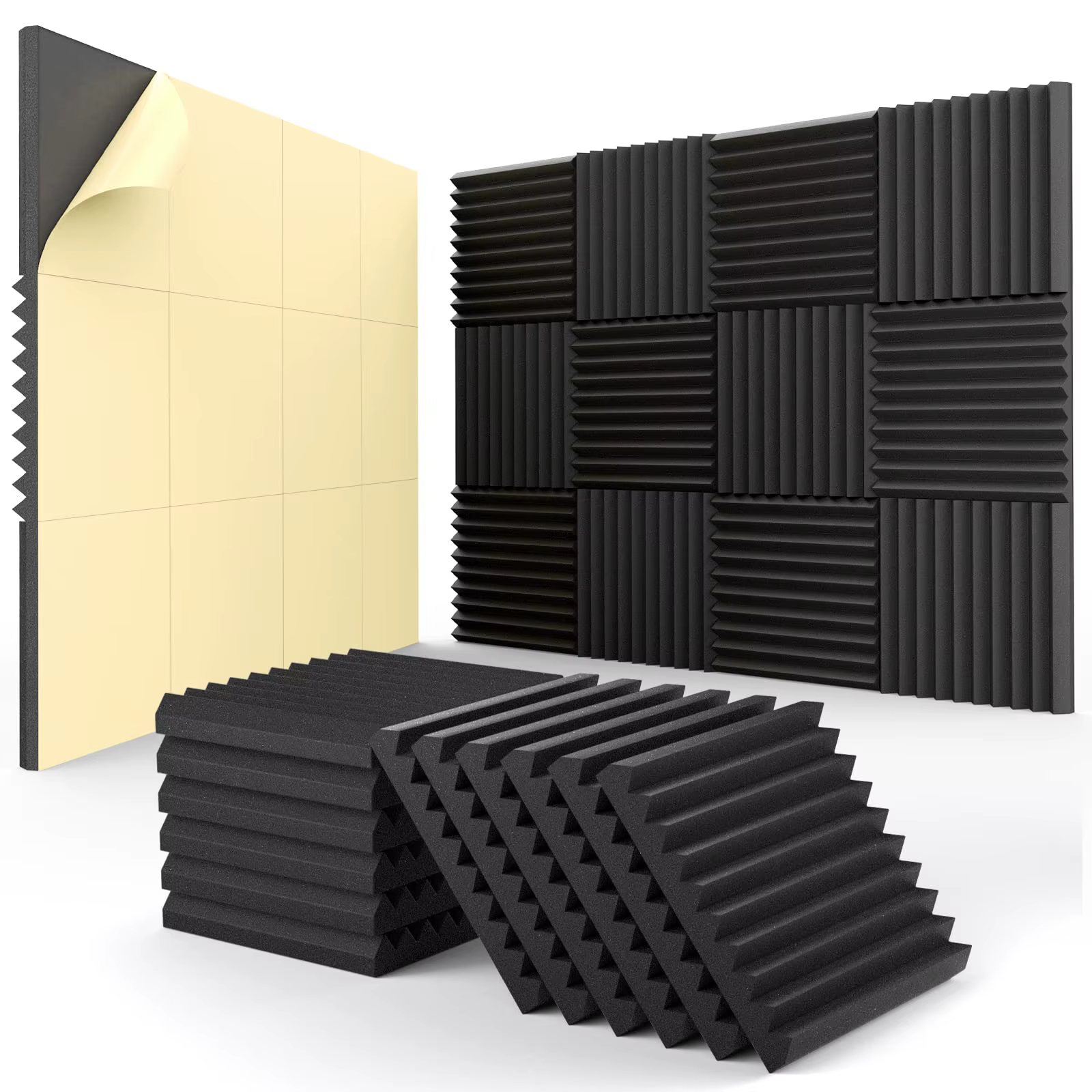12 paquets panneau auto-adhésif, 1X12X12 pouces haute densité mousse d'isolation acoustique panneau 