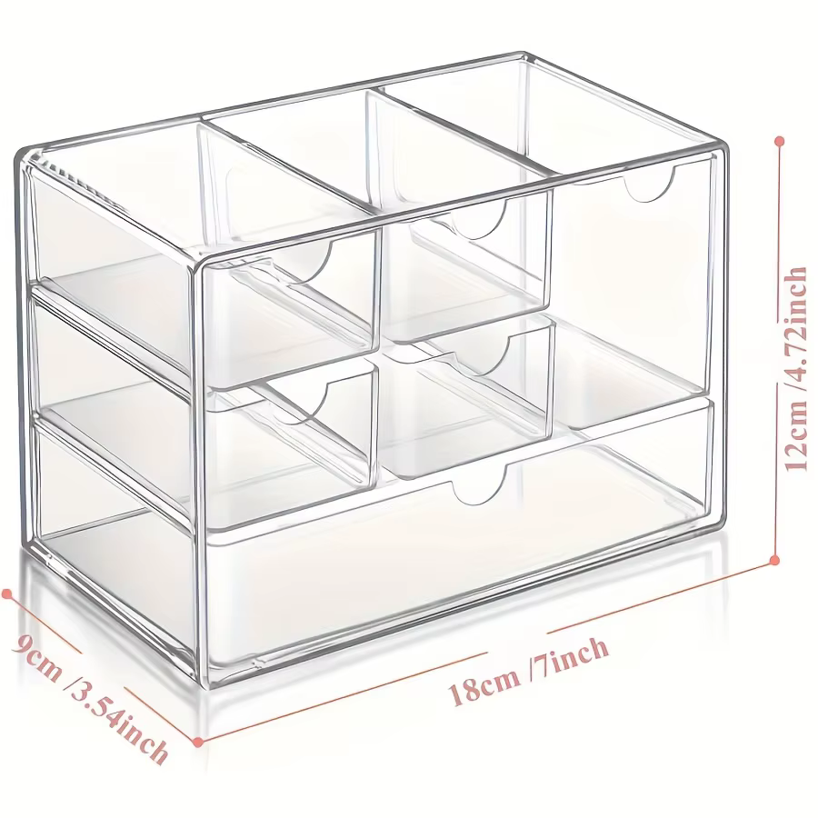 Boîte de rangement transparente à six compartiments, style tiroir, pour classement, avec glissière f