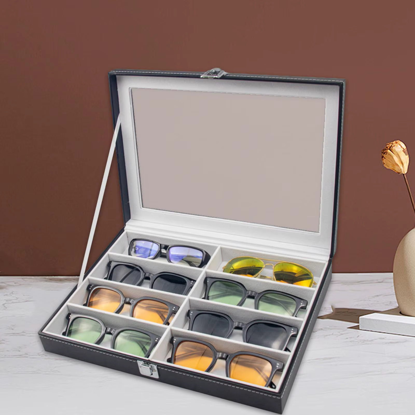 Boîte de Rangement Multifonctionnelle pour Lunettes de Soleil, Présentoir à 8 Fentes pour la Maison