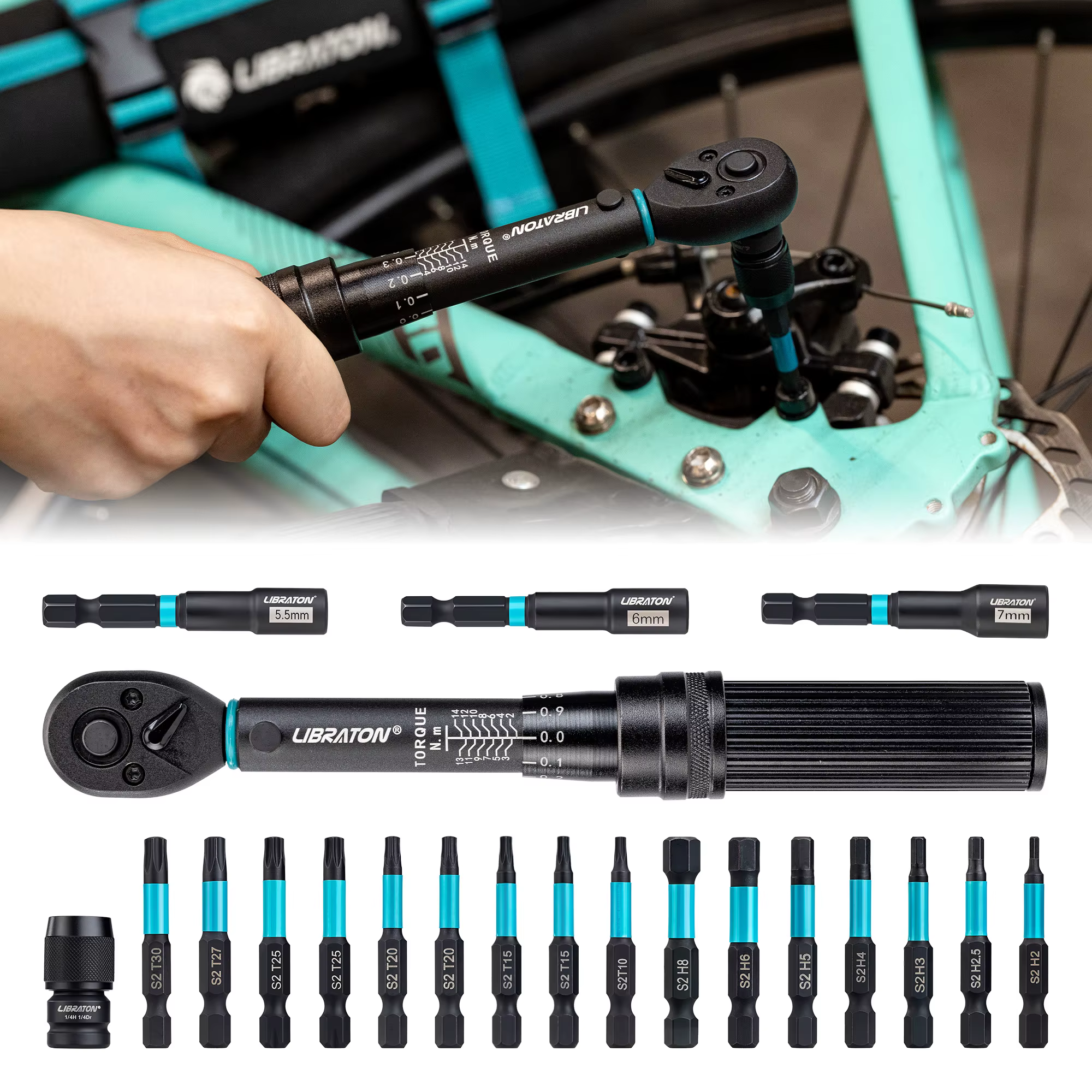 21 pièces clé dynamométrique de vélo 1/4 "2-14Nm jeu de clés dynamométriques de vélo clé à douille a