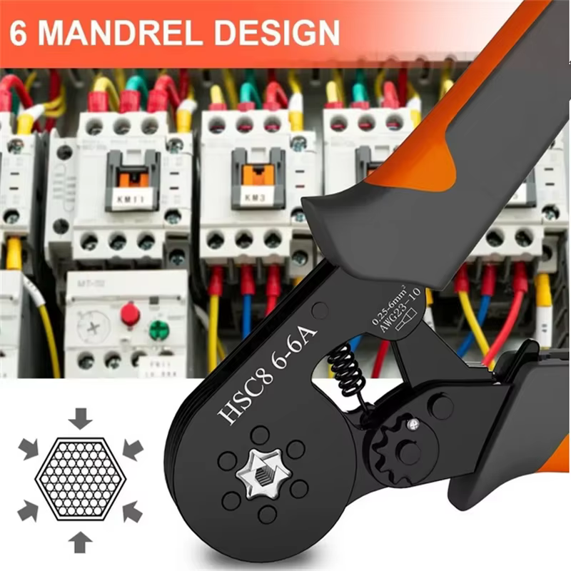 Kit d'outils de sertissage de virole à cliquet auto-ajustable Hexagonal 23-10AWG 0.25-6 mm2 Kit de s