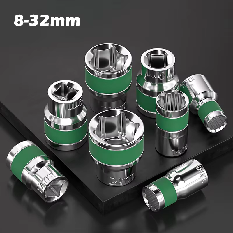 8-32mm 1/2 ceinture verte douille hexagonale robuste épaissi jeu de douilles clé pneumatique jeu de 