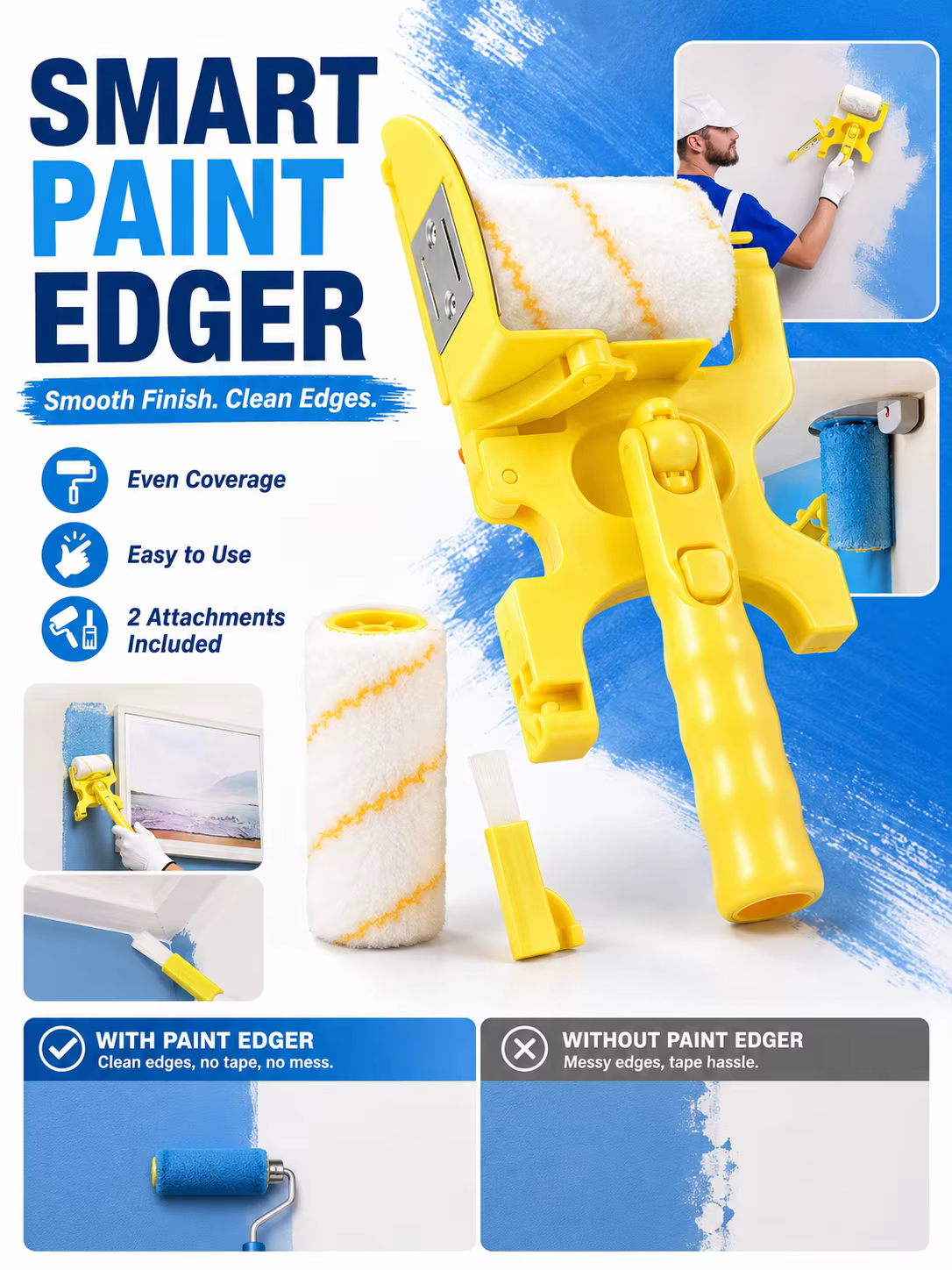Kit de rouleaux de peinture multifonctionnel pour murs et plafonds, outil de peinture pour coins ave
