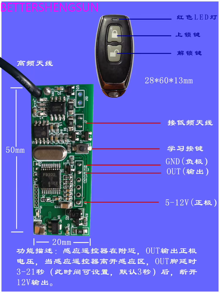Module pke d'entrée sans clé, identification rfid, commutateur intelligent sans fil, proche du déver