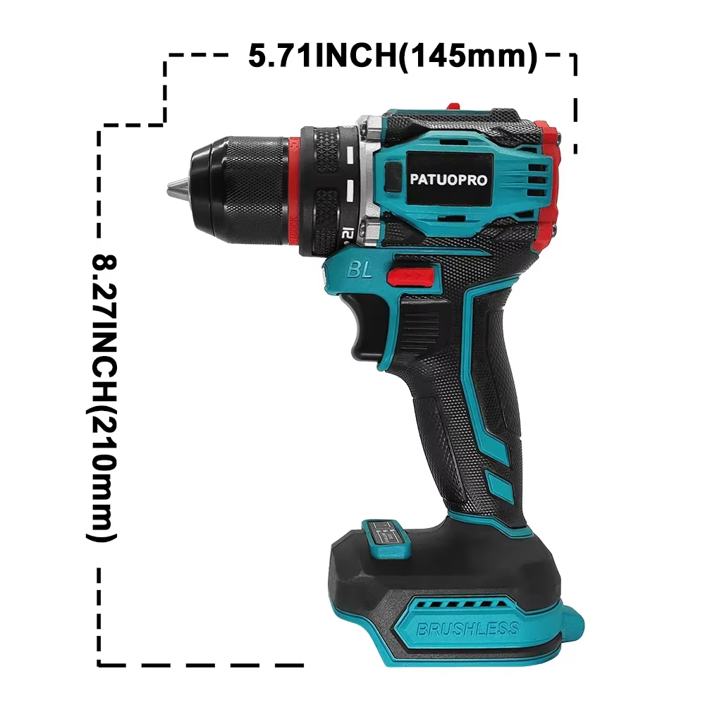 PATUOPRO – perceuse électrique sans fil sans balais, 10mm, mandrin métallique à 2 vitesses, tournevi