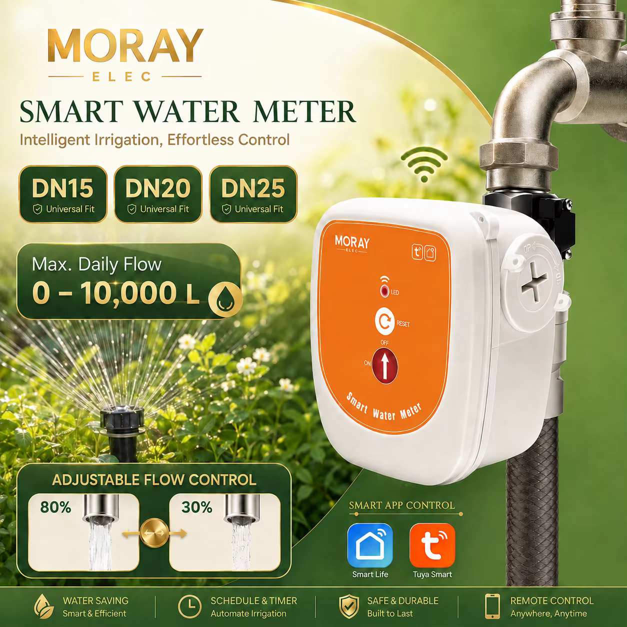 Vanne d'eau intelligente WiFi ME220FW avec débitmètre 0-10000L DN15-DN25, surveillance de la tempéra