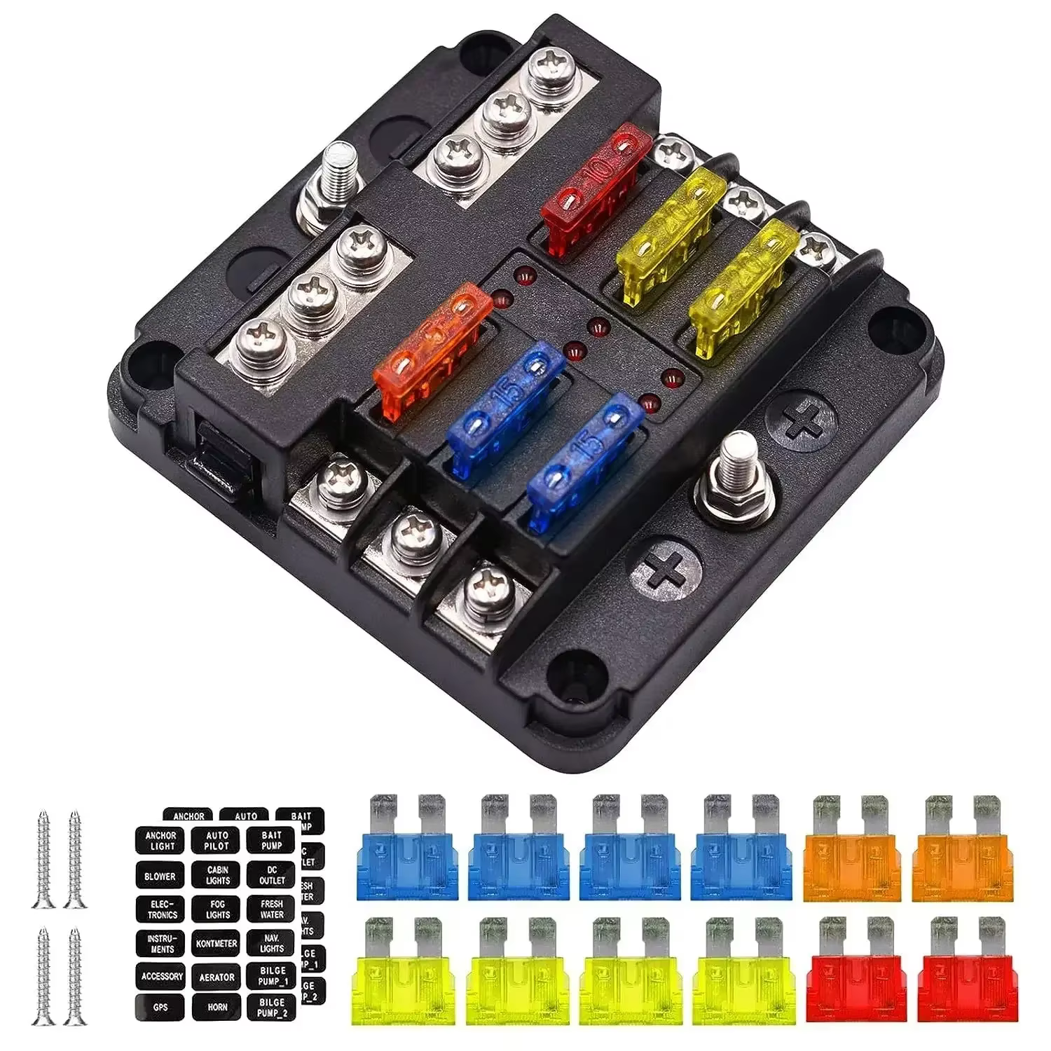 Boîtier de fusibles à lame 6/12 voies 12-24V pour voiture et bateau avec couvercle en plastique pour
