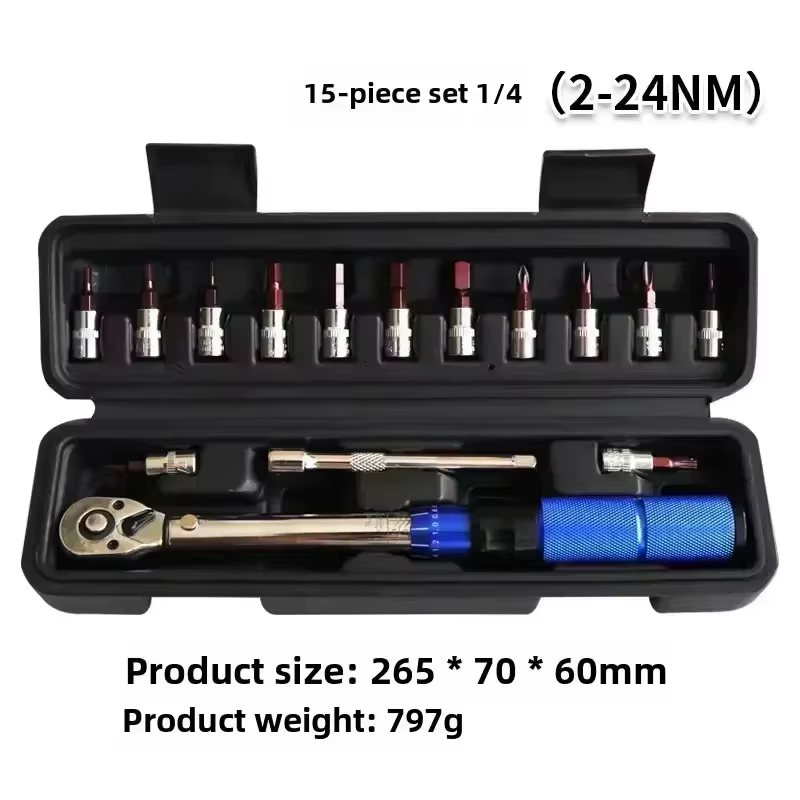 Jeu de clés dynamométriques 1/4 "2-24nm, 15 pièces, clé hexagonale bidirectionnelle pour vélo, outil