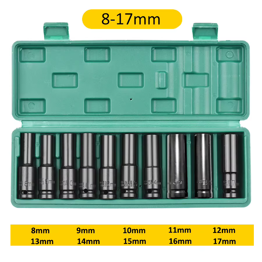 Jeu de douilles à chocs à 6 points, 10 pièces, 1/2 pouce, tailles métriques 8-24m/10-24mm, jeu de do