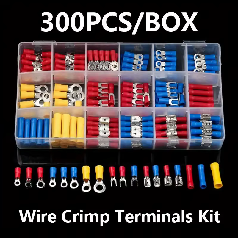Kit de connecteurs à sertir pour fil électrique en boîte, 300 pièces, pelle isolée, bout à bout, ann