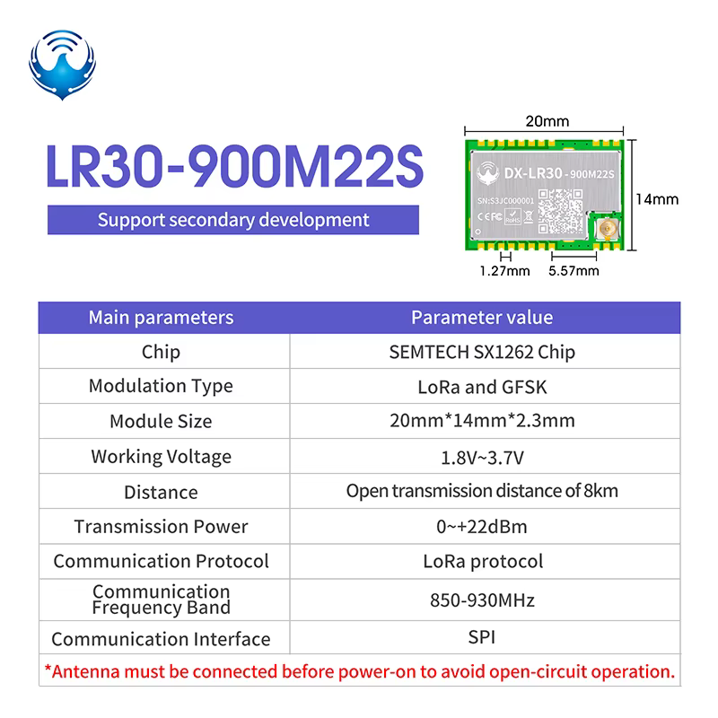 DX-LR30 8KM longue portée 430 ~ 470MHz Module récepteur émetteur-récepteur LoRa 22dBm puce SX1262 po