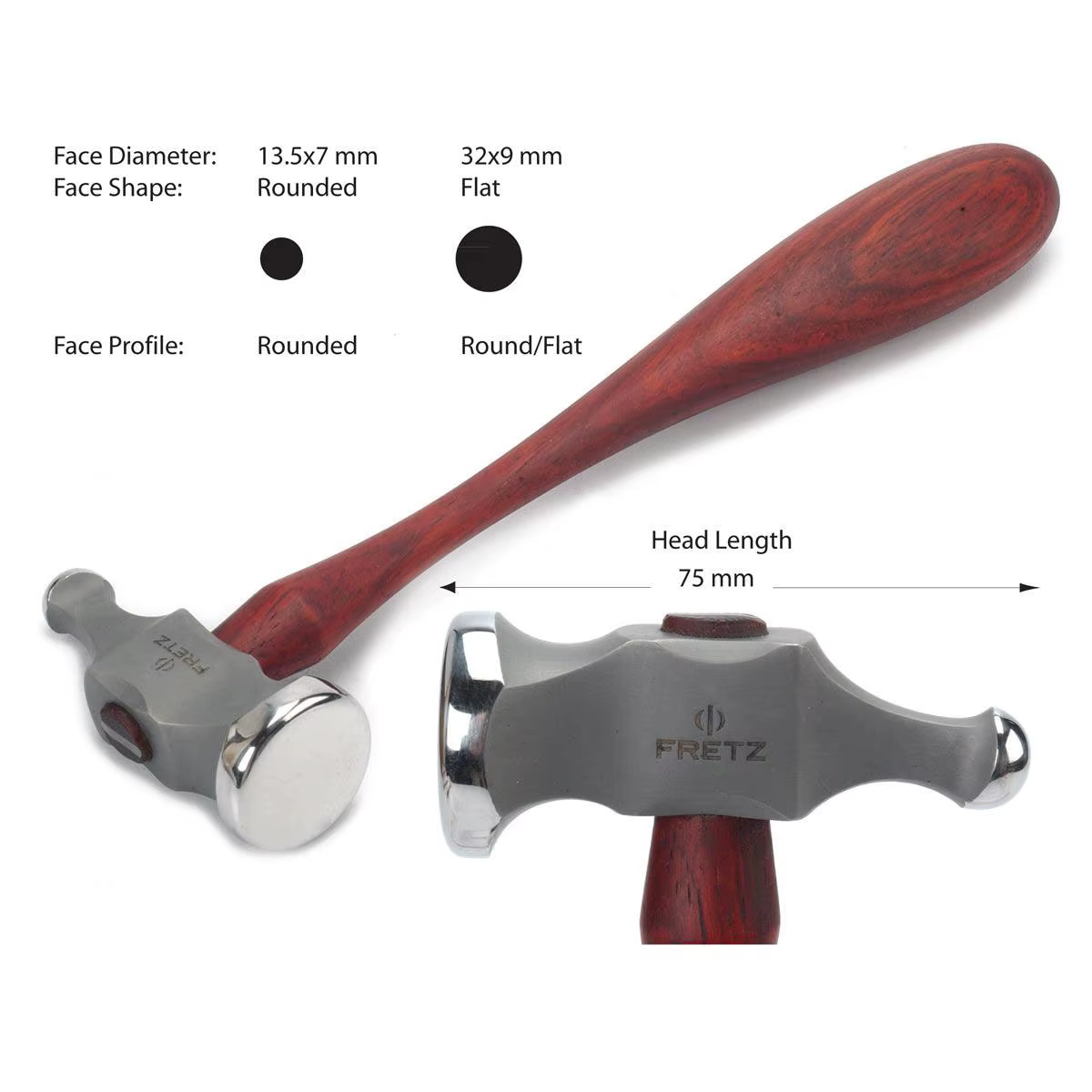 Marteau de battage lourd Fretz HMR-20, face plate 32 mm et tête sphérique 13,5 mm, pour ciselage, ri