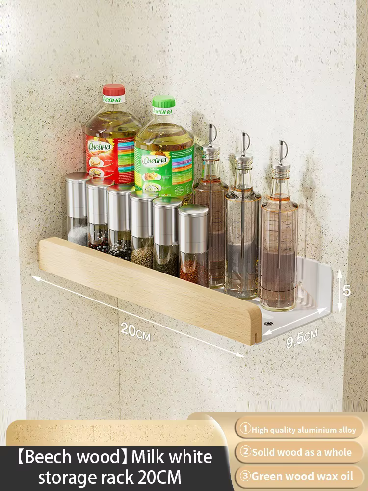 Organisateur de cuisine en bois, étagère à épices montée, rangement de cuisine avec crochets pour co