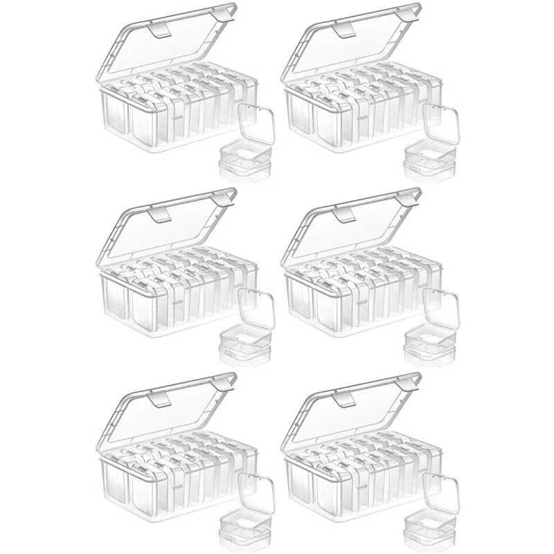 BSEVB-6 Ensemble de petites boîtes de rangement avec couvercle, boîtes en plastique transparentes, c