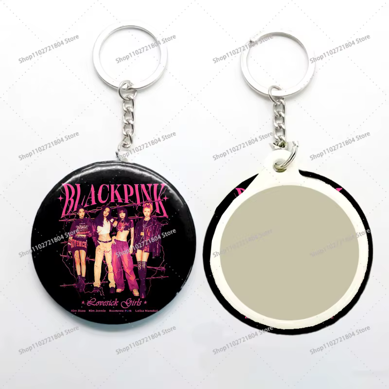 Porte-clés Kpop Blackpink tendance avec miroir pour hommes et femmes, motif bande rose, dessin animé