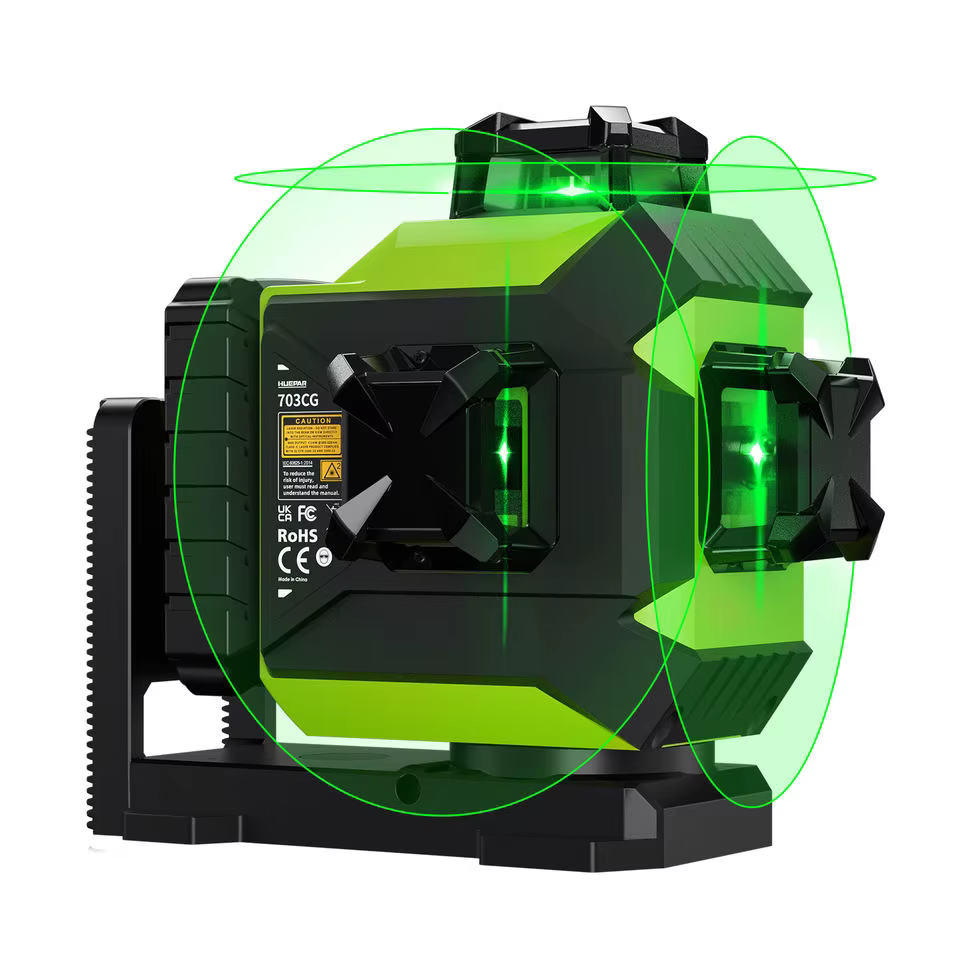 Huepar-Niveau laser 360 à faisceau vert 12 lignes auto-décrochant, mode impulsion extérieur à économ