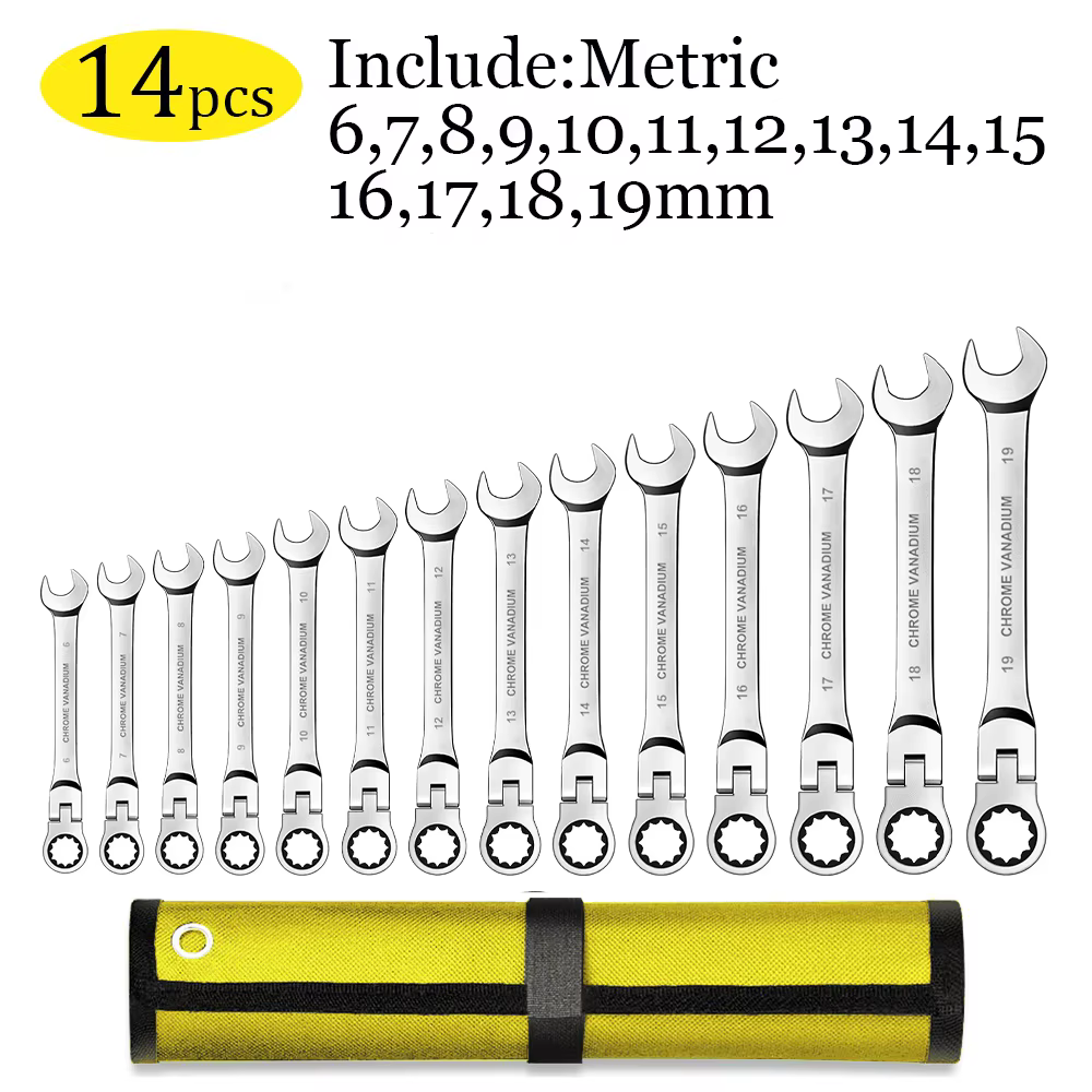 WOZOBUY – jeu de clés à cliquet à tête flexible, clés combinées à cliquet métriques de 6 à 23mm, jeu