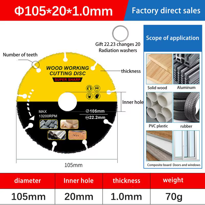 105/110/115/125mm disque de scie multi-outil coupe-bois meuleuse d'angle pour lames de scie en carbu
