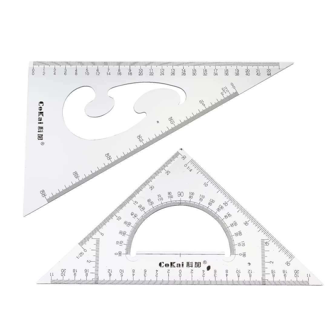 Ensemble de règles carrées triangulaires avec rapporteur intégré, règles de mesure de 22cm, 30/60 et