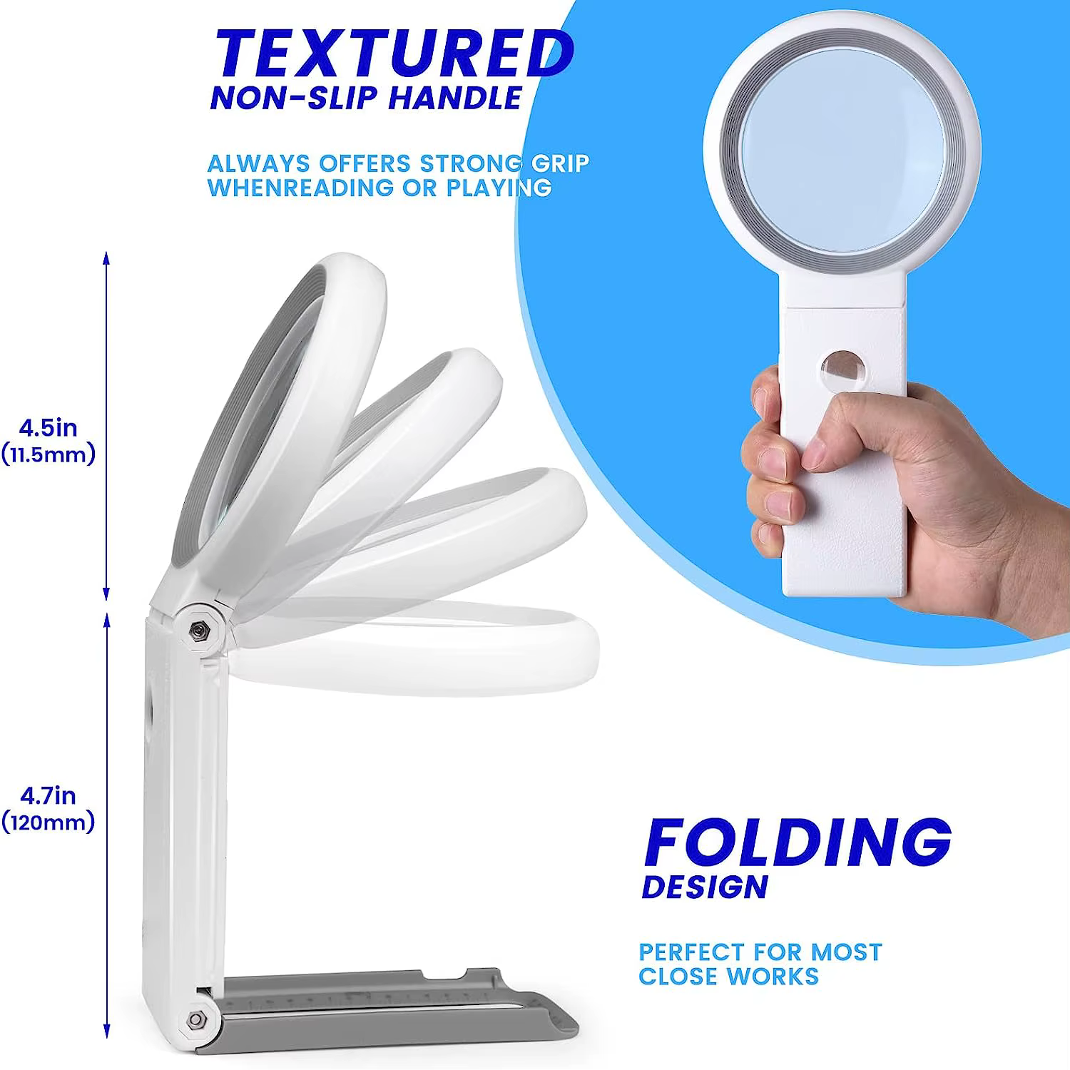 Loupe 30X 10X avec lumière et support, loupe portative pliante, loupe éclairée à 18 LED pour la lect