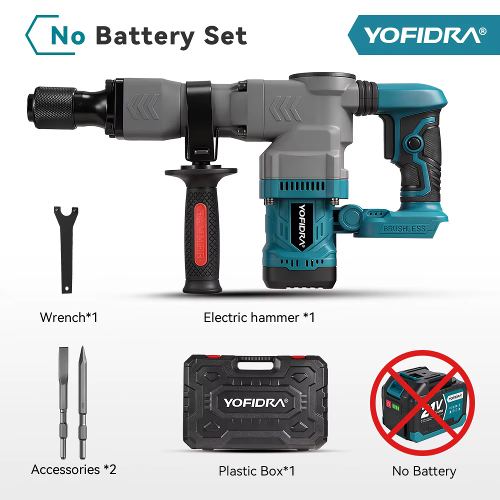 Marteau électrique sans balais YOFIDRA 6000W, démoliteur, ponceuse, outil de perçage et de ciselage 