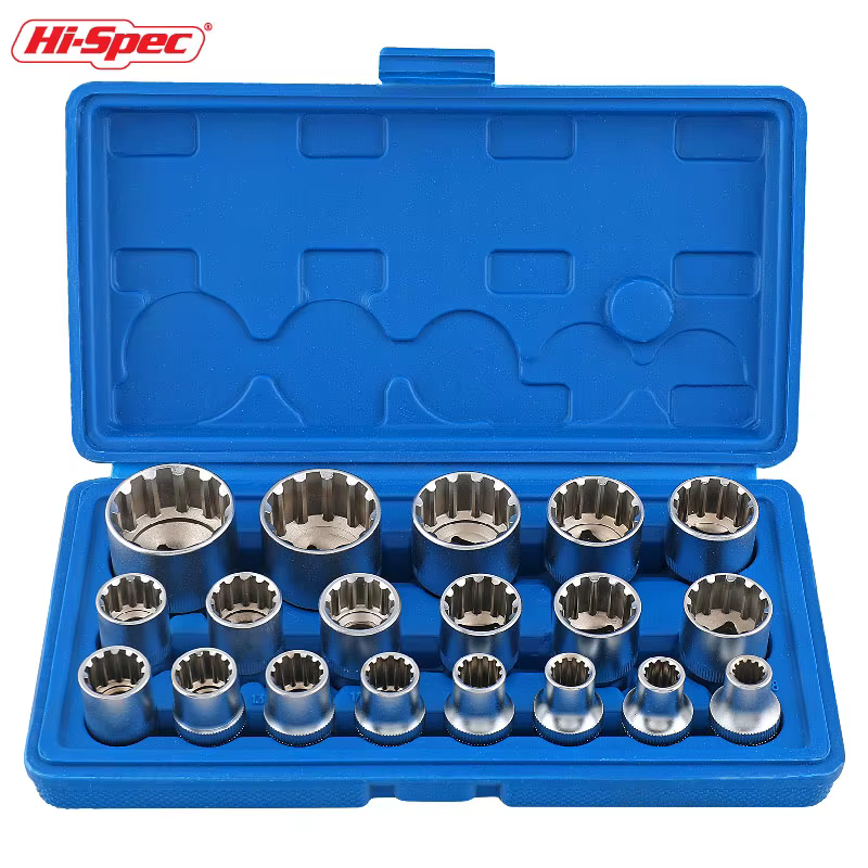 Jeu de douilles Torx multi-dents d'entraînement de 1/2 pouces 19 pièces avec TAN8-32mm, comprend un