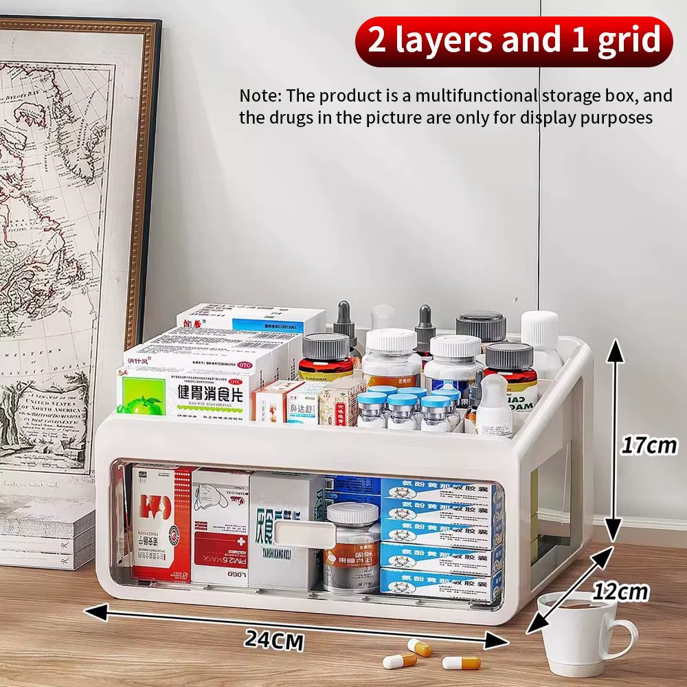 Boîte de rangement multifonctionnelle pour médicaments, grande capacité, organisateur de bureau pour
