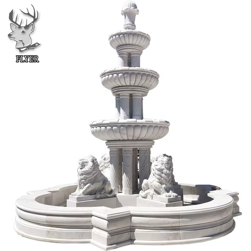 Fontaine en marbre blanc sculptée à la main, décoration de jardin extérieure personnalisée, marbre n