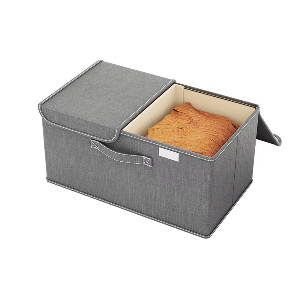 Conteneur de rangement de placard pliable, couvercle anti-poussière, poignées renforcées, boîte de r