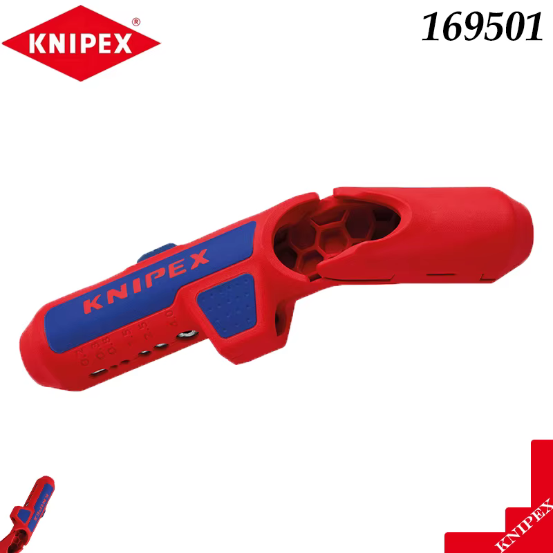 KNIPEX 169501 Dénudeur de fils universel, poignée ergonomique rouge/bleue, outil de dénudage multi-c