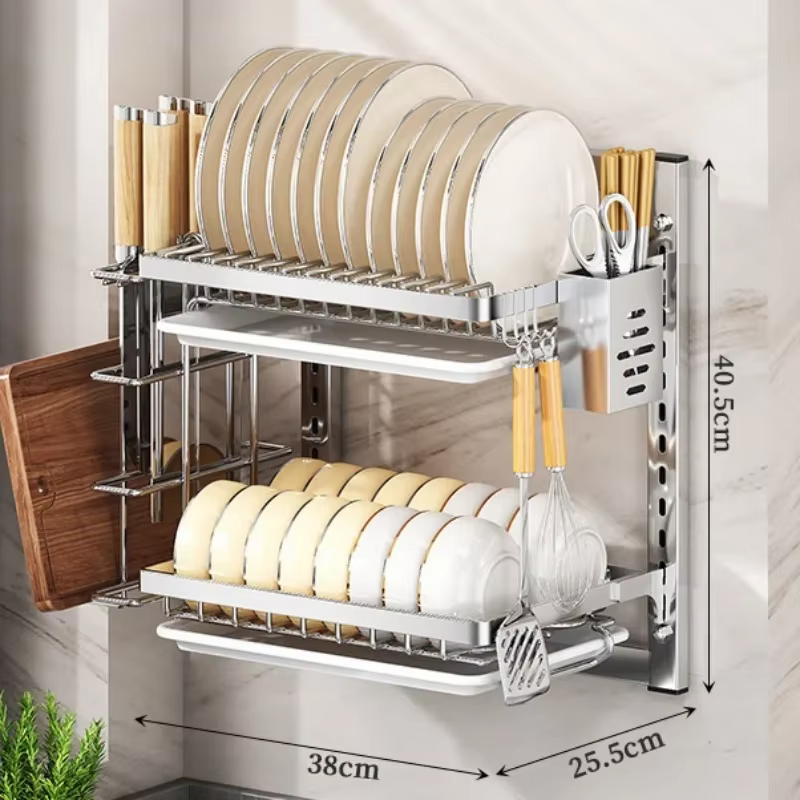 Étagère à vaisselle de cuisine, support de rangement mural multifonctionnel, armoire sans trou avec 