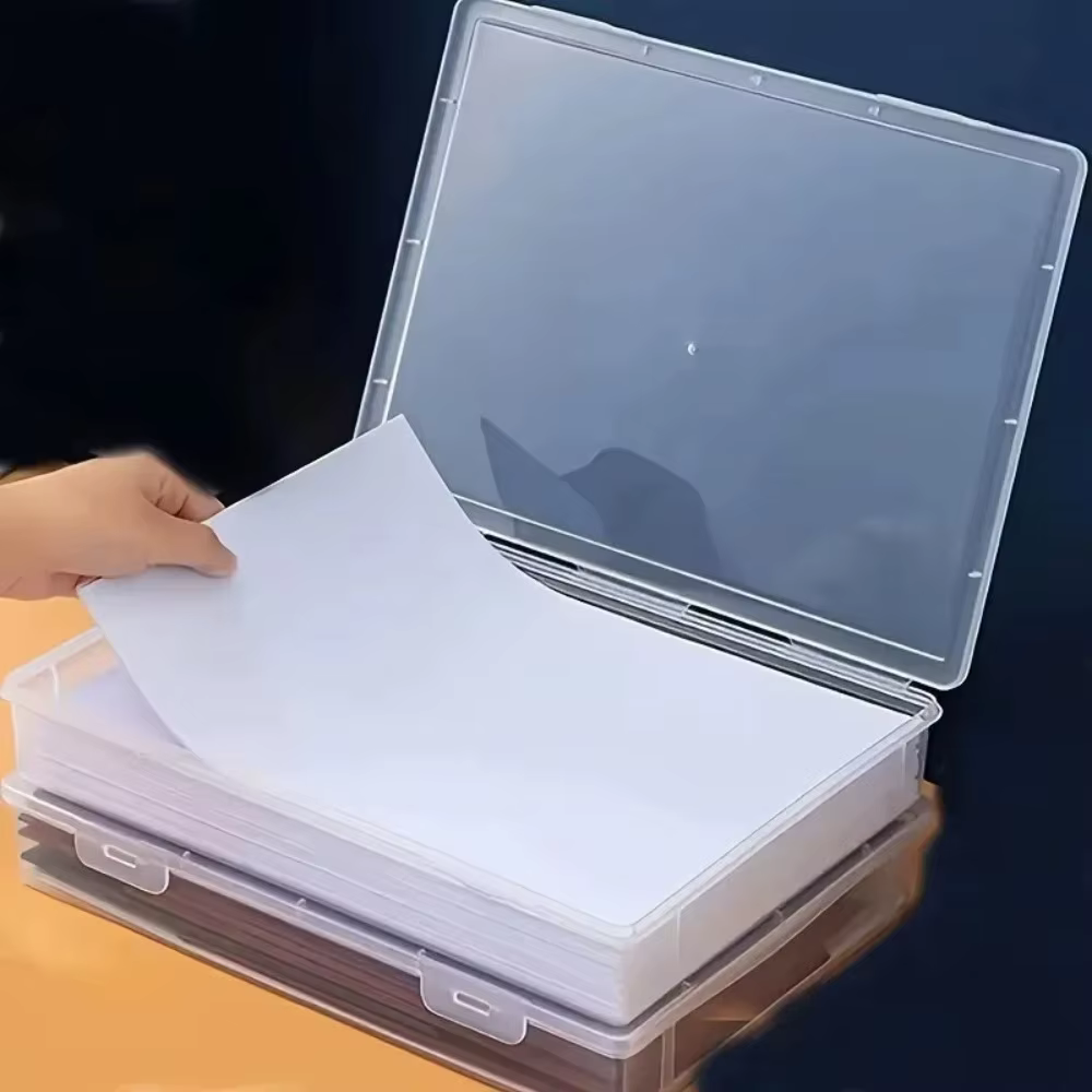 Boîte de rangement en plastique transparent format A4 avec couvercle rabattable - Organisateur de bu