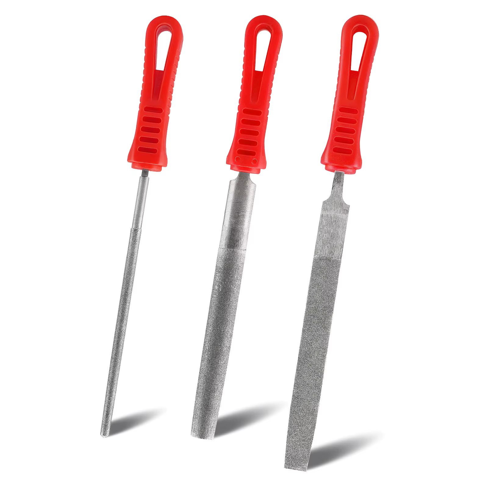 Ensemble de limes à main plates, demi-rondes et rondes, avec poignée rouge, pour le polissage de pie