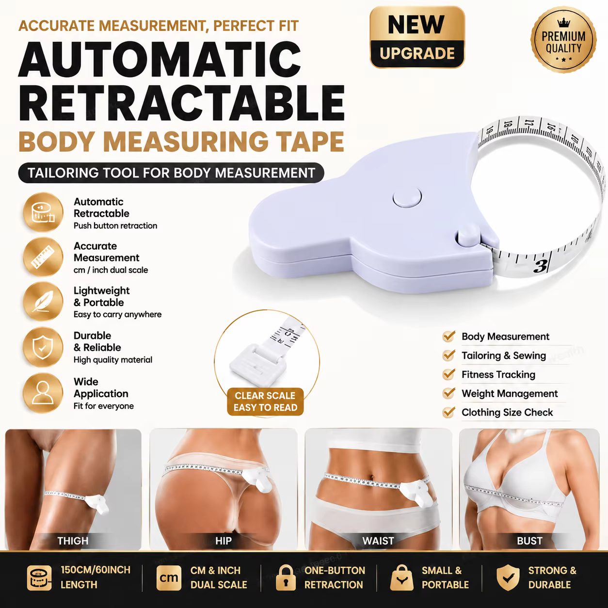 Mètre ruban télescopique automatique pour la mesure corporelle, outils de couture, règles de mesure 