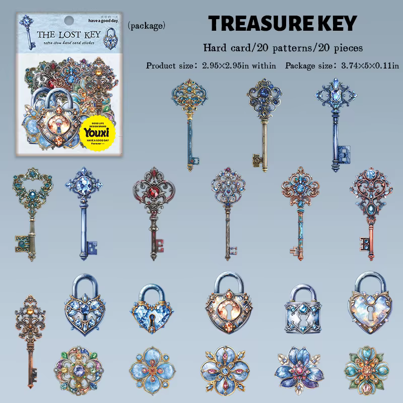 20 pièces fleur serrure clé autocollant pack autocollants étiquettes décoratives Scrapbooking fait à
