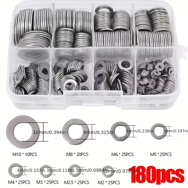 Kit d'assortiment de rondelles plates en acier inoxydable (M2, M2.5, M3, M4, M5, M6, M8, M10) - Conv