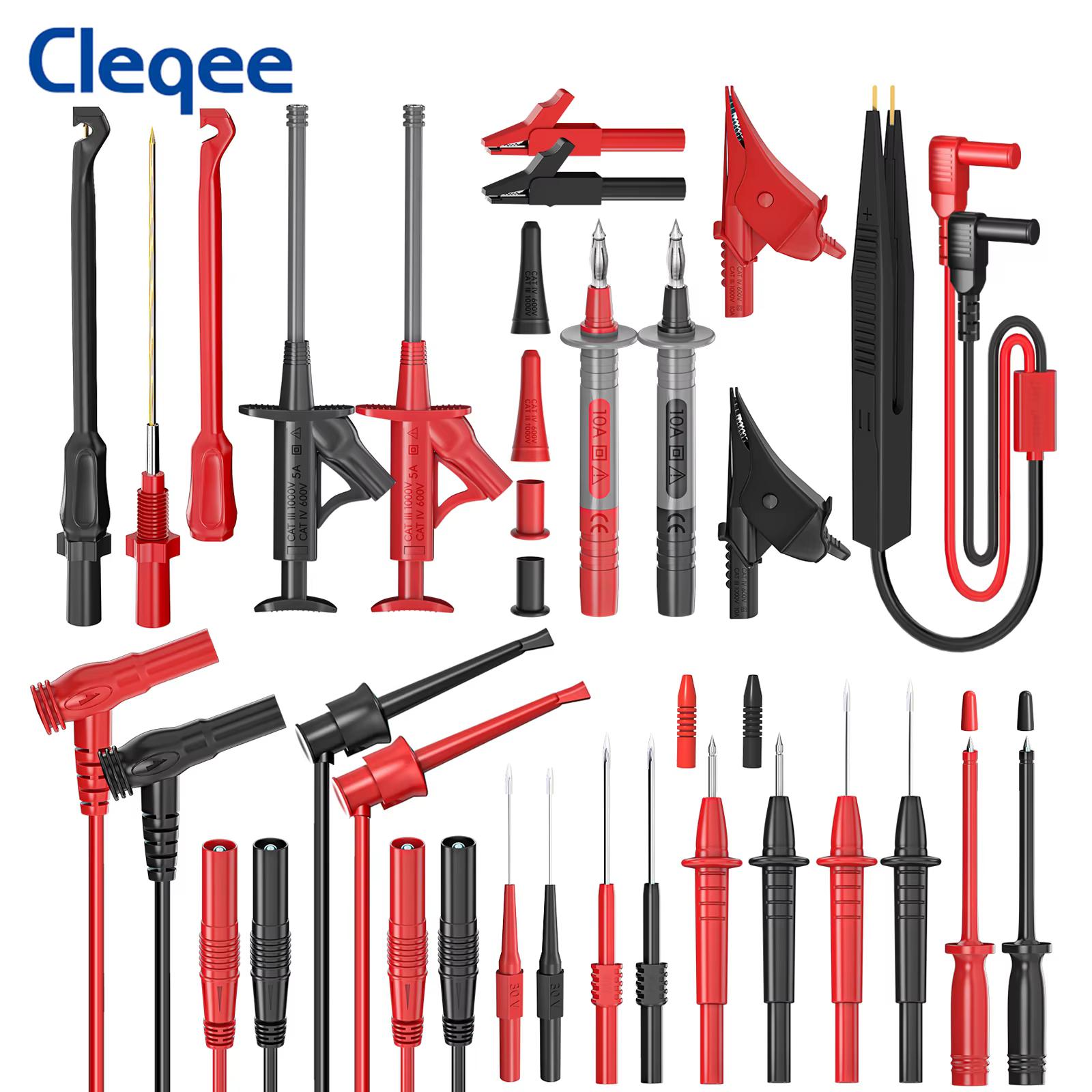 Cleqee-Kit de fils de test multimètre en silicone P1925, ensemble de sondes de test, pinces crocodil