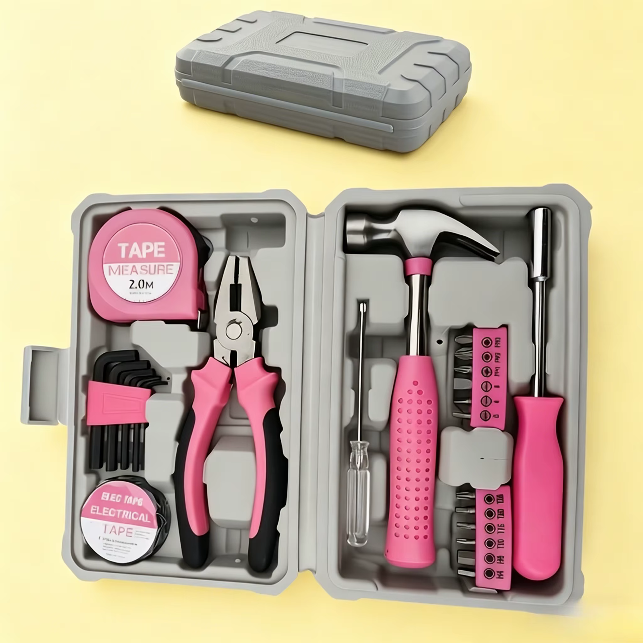 Ensemble d'outils ménagers roses 24 pièces, boîte à outils portable, kit d'outils de réparation DIY 