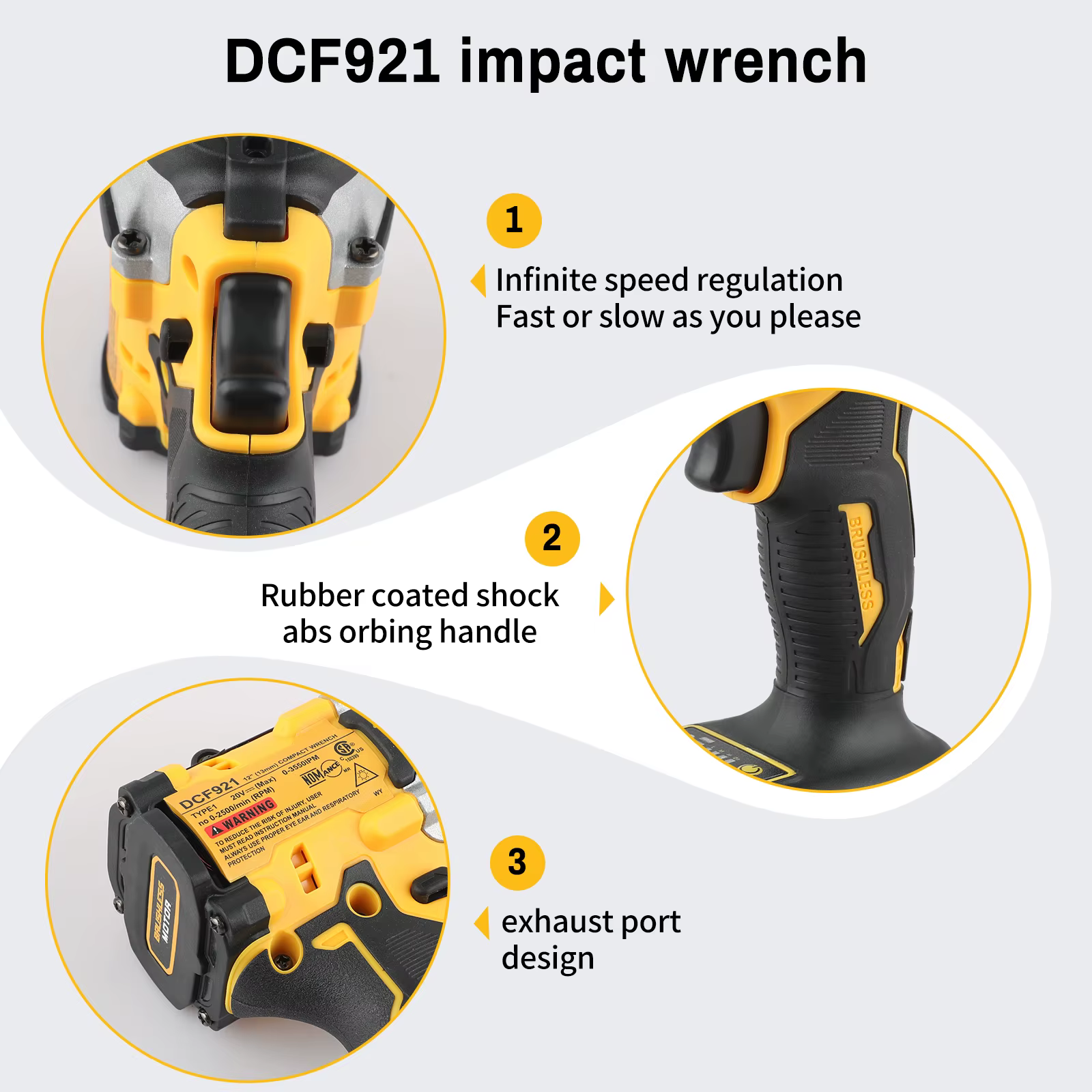 DEWALT DCF921 ATOMIC 20V MAX Clé à chocs sans fil 1/2 pouce : vitesse variable, charge intégrée, liv