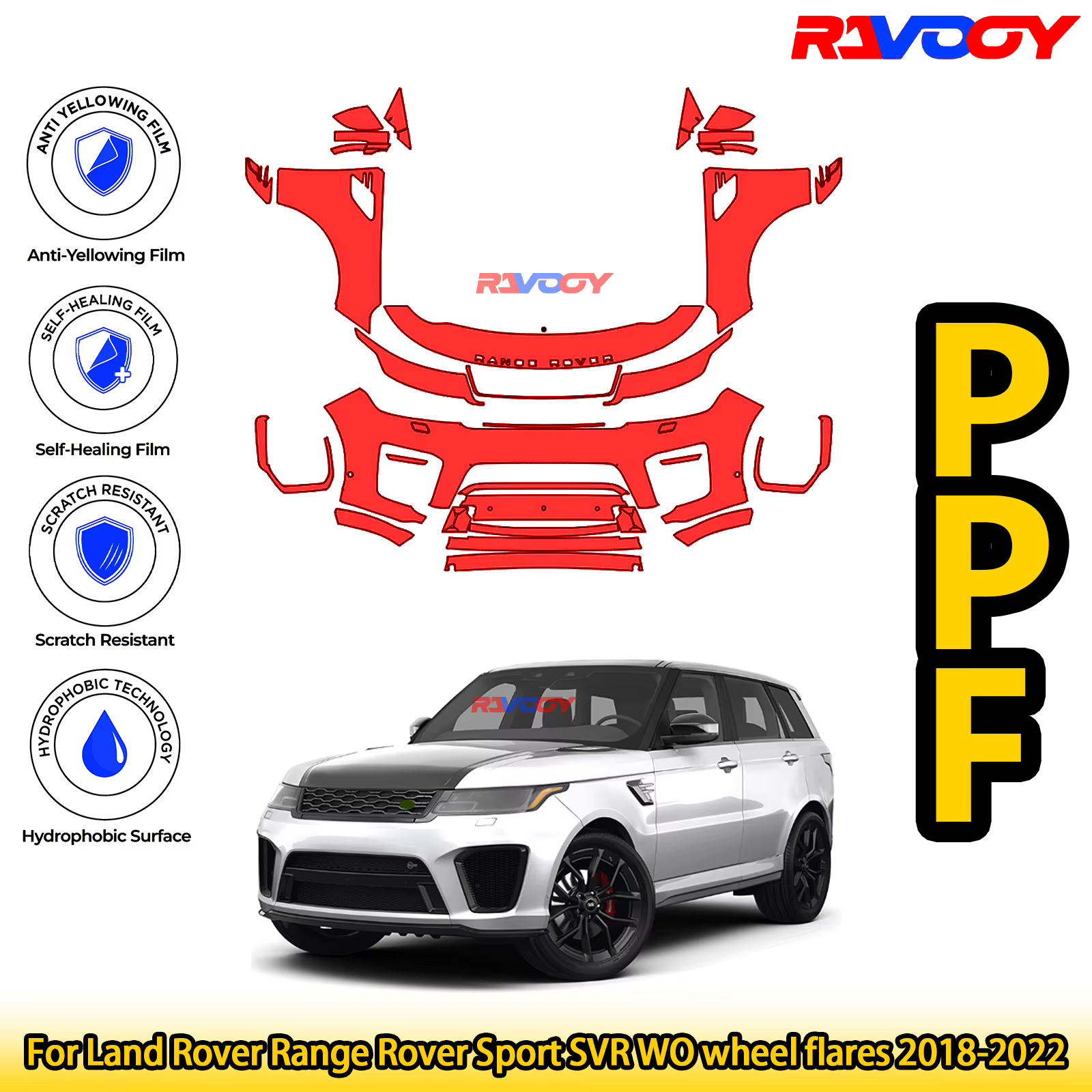Pour Land Rover Range Rover Sport SVR WO fusées de roue 2018-2022 brillant mat noir prédécoupé avant