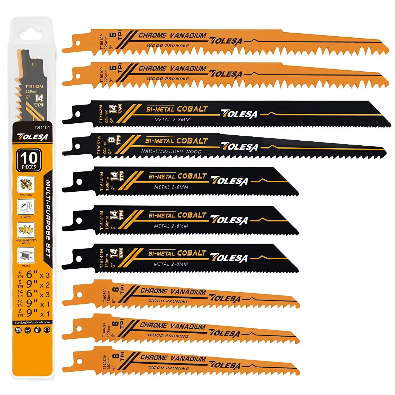 TOLESA 10 pièces lames de scie bi-métal alternatives pour l'élagage du bois PVC coupe métal lourd co