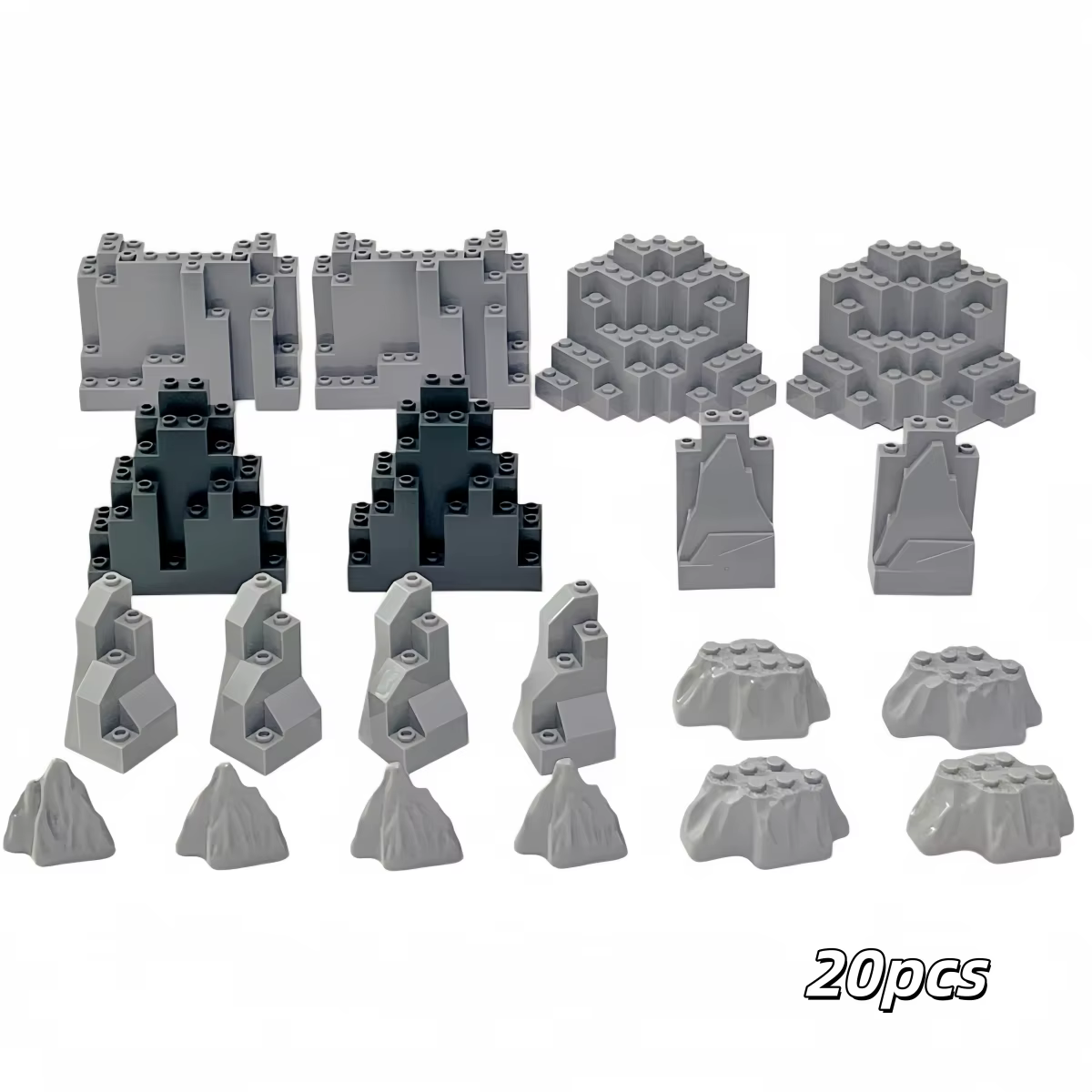 20 pièces de blocs de construction grises en forme de montagne, jouets DIY compatibles avec les gran